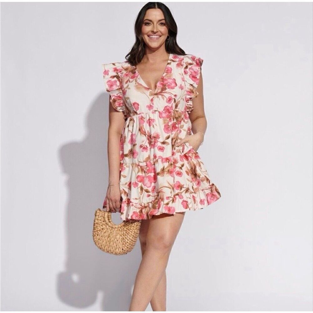 Abercrombie & Fitch Flutter Sleeves Tiered Lined Dress Size Small Y2K Babydoll